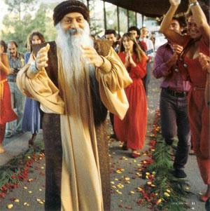 Bhagvan Rajneesh with devotees at Osho Ashram at  Pune